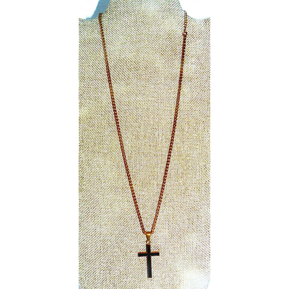 18K GF Chain Necklace Reversible Gold Tone  Black Enamel Filled Gold Tone Cross